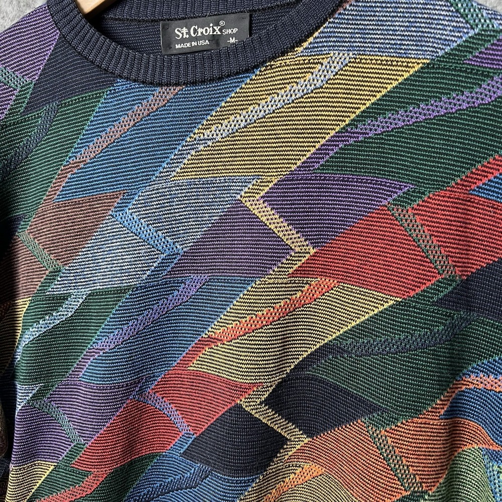 St Croix Sweater Mens M Knit Crewneck Abstract USA Made Geometric Colorful Coogi - Picture 2 of 7